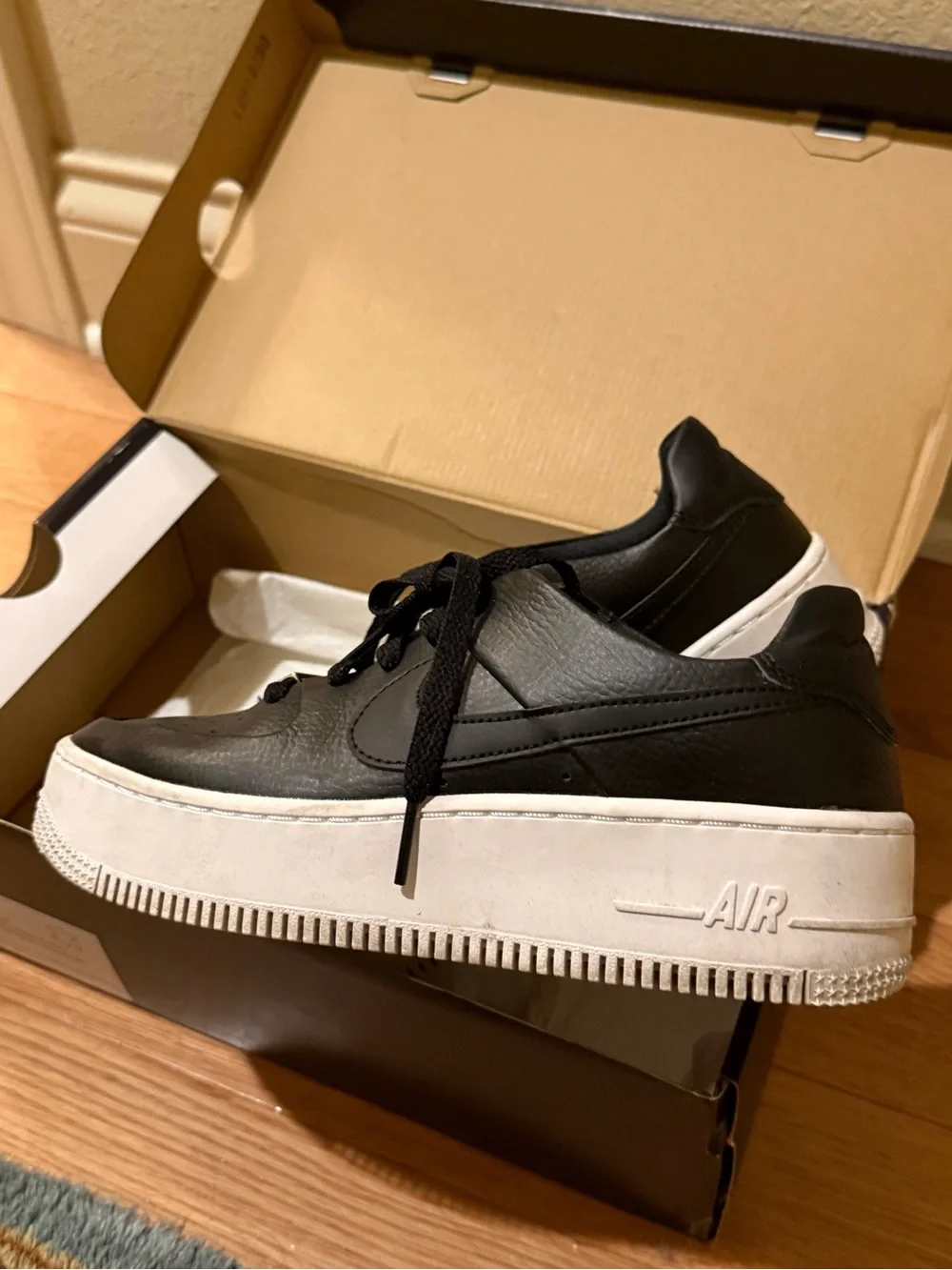Nike Black Leather Platform Sneakers with White Sole - Women's